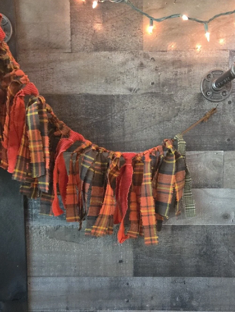 Rust Plaid & Orange Fall  Boho Chic Garland Home Holiday Decor Appox 57